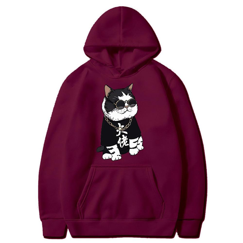 Крутой и милый принт Big Boss Cat Fun, осенне-зимняя женская мода Instagram, плотный свитер с капюшоном, свободное пальто с длинными рукавами