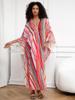 EDOLYNSA Striped Pink Kaftan Women's Robe Long Dress Bohemian Moo Moo Dress Swimsuit cover-up Homewear Outfit Fresh dress Q1289