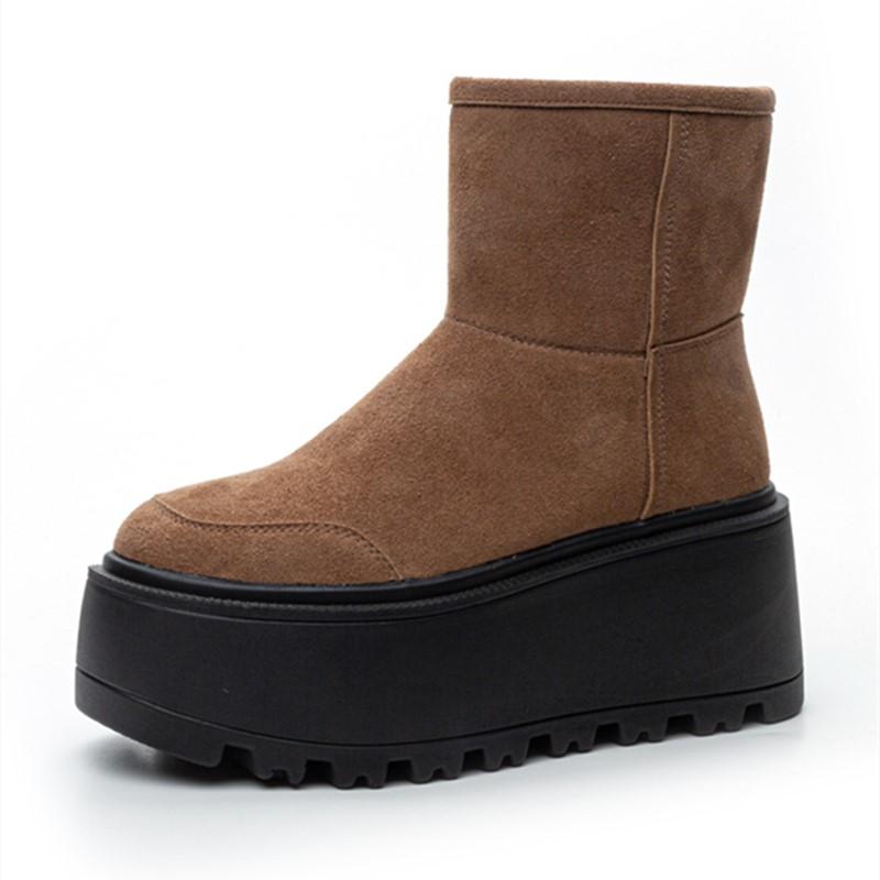 Зимние женские ботинки на платформе, зимние, на высоком каблуке 8 см, теплые женские ботильоны, простые женские ботинки из натуральной кожи