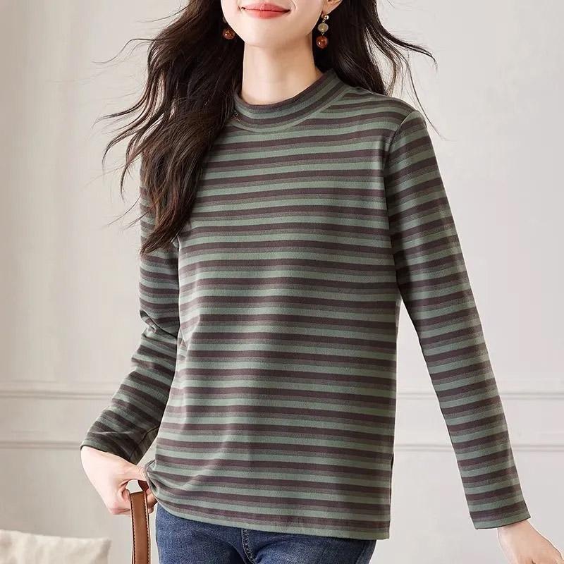 Футболка, топы, женская хлопковая блузка, свободная, удобная, эластичная, с длинным рукавом, однотонная, с круглым вырезом, свободные топы