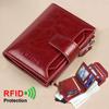 Vintage Women Genuine Leather Wallet RFID Blocking Short Multi Function Large Capacity Zipper Coin Purse Money Clip