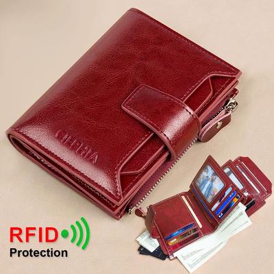 Винтажный женский кошелек из натуральной кожи с блокировкой RFID, короткий многофункциональный кошелек большой емкости на молнии, зажим для денег
