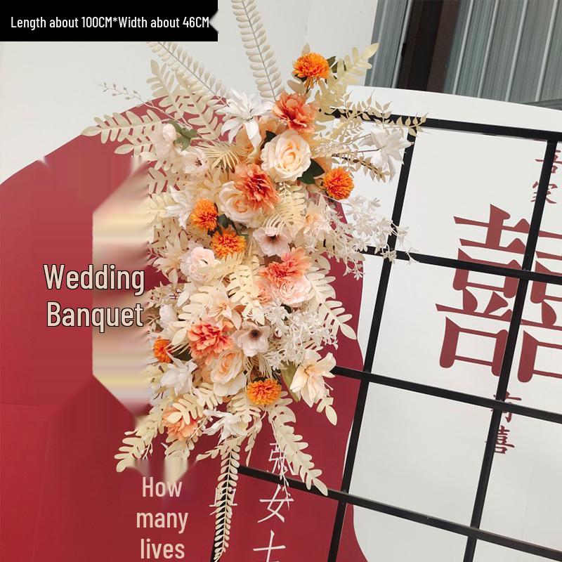 Red Floral Wedding Stage Backdrop with Artificial Flower Rows