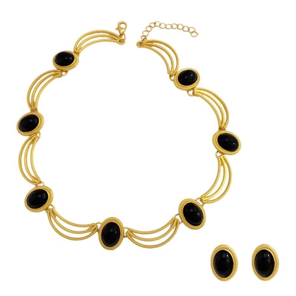 Oval Shape Collar Necklace Multi-layer Design Women's Stud Earrings Gift Women's Necklace  Women