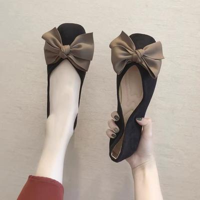 Осенние туфли на плоской подошве с квадратным носком, женские, с мелким горлом, большим бантом, милые, универсальные, с мягкой подошвой, рабочие туфли Doudou, черные