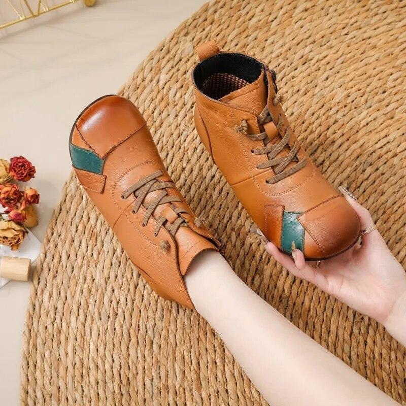 Johnature Женские короткие сапоги в этническом стиле из натуральной кожи цветные повседневные хлопковые туфли на мягкой подошве