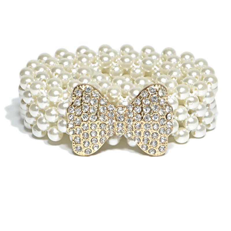 Meier Rhinestone-embellished waist chain - women's sweet & chic elastic pearl skinny belt