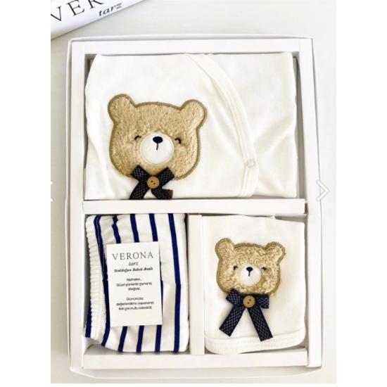 New Season Boxed Teddy Bear 5-Piece Hospital Exit Set Baby Boy Newborn Outfit