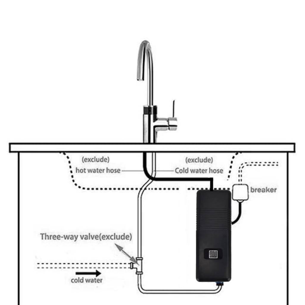3500W Instant Water Heater Electric Heating Machine for Bathroom Kitchen RV Camping Black Heating Equipment Instant Water Heater