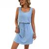 Women's Square Collar Spring Summer Hollow Texture Drawstring Sleeveless Dress