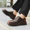 Brogue Genuine Leather Men's Leather Shoes Vintage Classic Style Leisure Business Party Thick Soled Men's Wedding Shoes