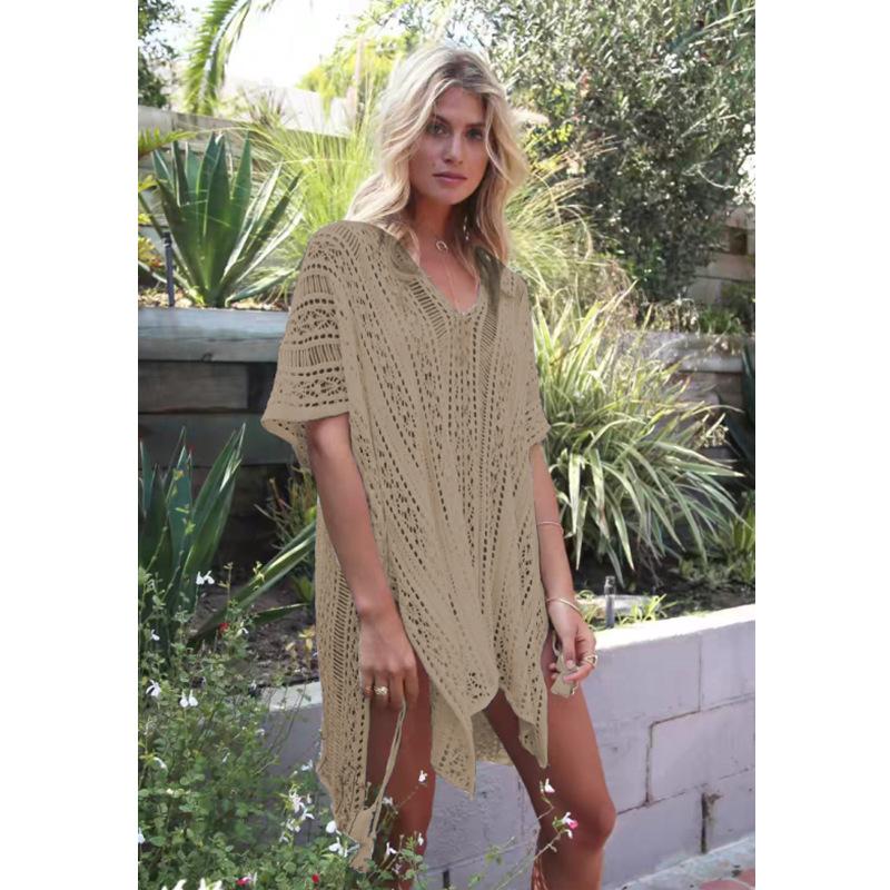 Women's Summer V-Neck Holiday Cover Up Hollow Out Crochet Beach Dresses