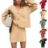 Women's Solid Color Woolen Button Cardigan Dress Two-piece Set