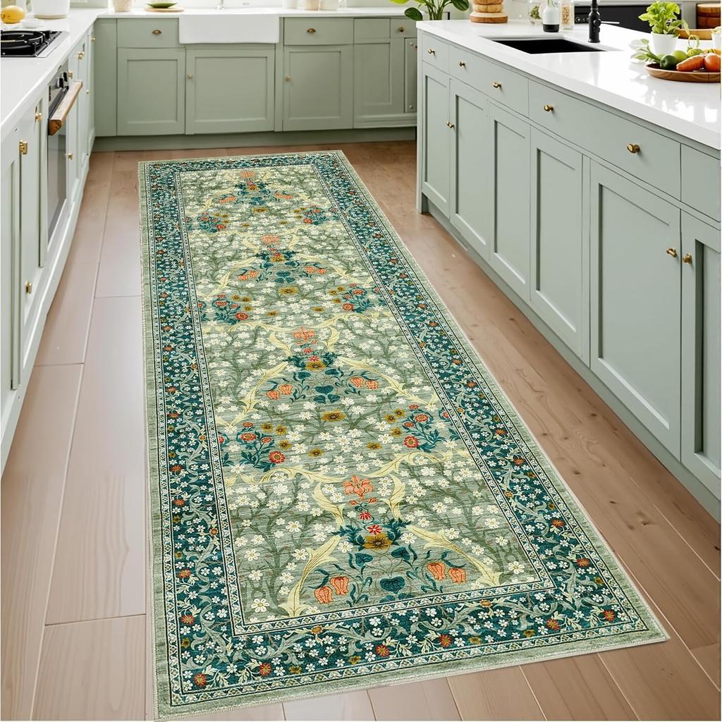 Коврик-дорожка для коридора, напольный коврик, темно-синий ковер с растительным цветочным рисунком, ковры в богемном стиле для домашнего декора, мягкие ковры, которые можно стирать в машине