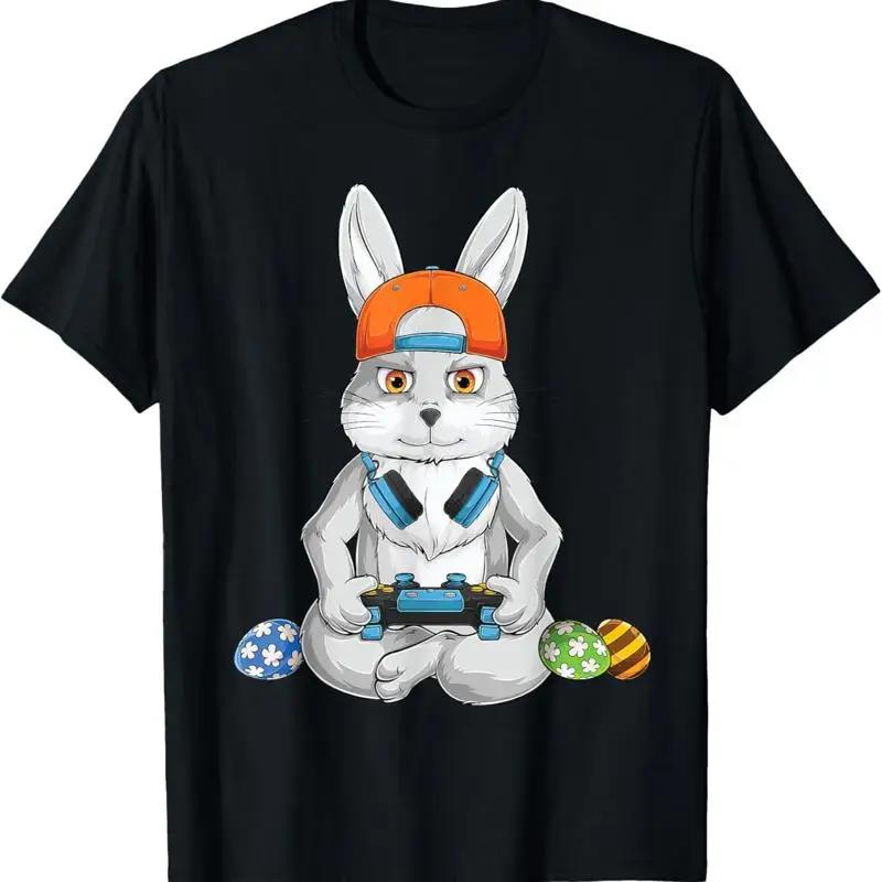 Gamer Bunny with Easter Eggs Graphic TShirt Funny Rabbit Video Game Lover Cotton Tee