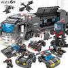 2021 New Upgrade 8in1 Christmas Chindren Toys Police Command Truck Building Blocks for Children  Warship Mecha Truck Soldiers Bricks