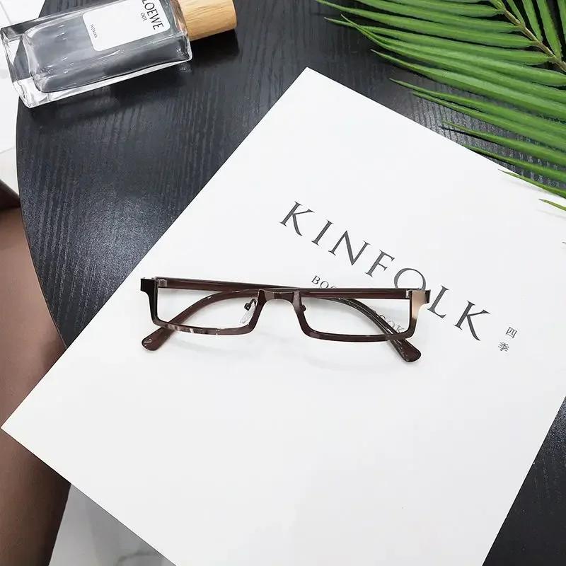 Women's Cool Half Frame Glasses Square Metal Eyewear No Lenses Fashion Unisex Stylish Personality Eyeglasses Frames