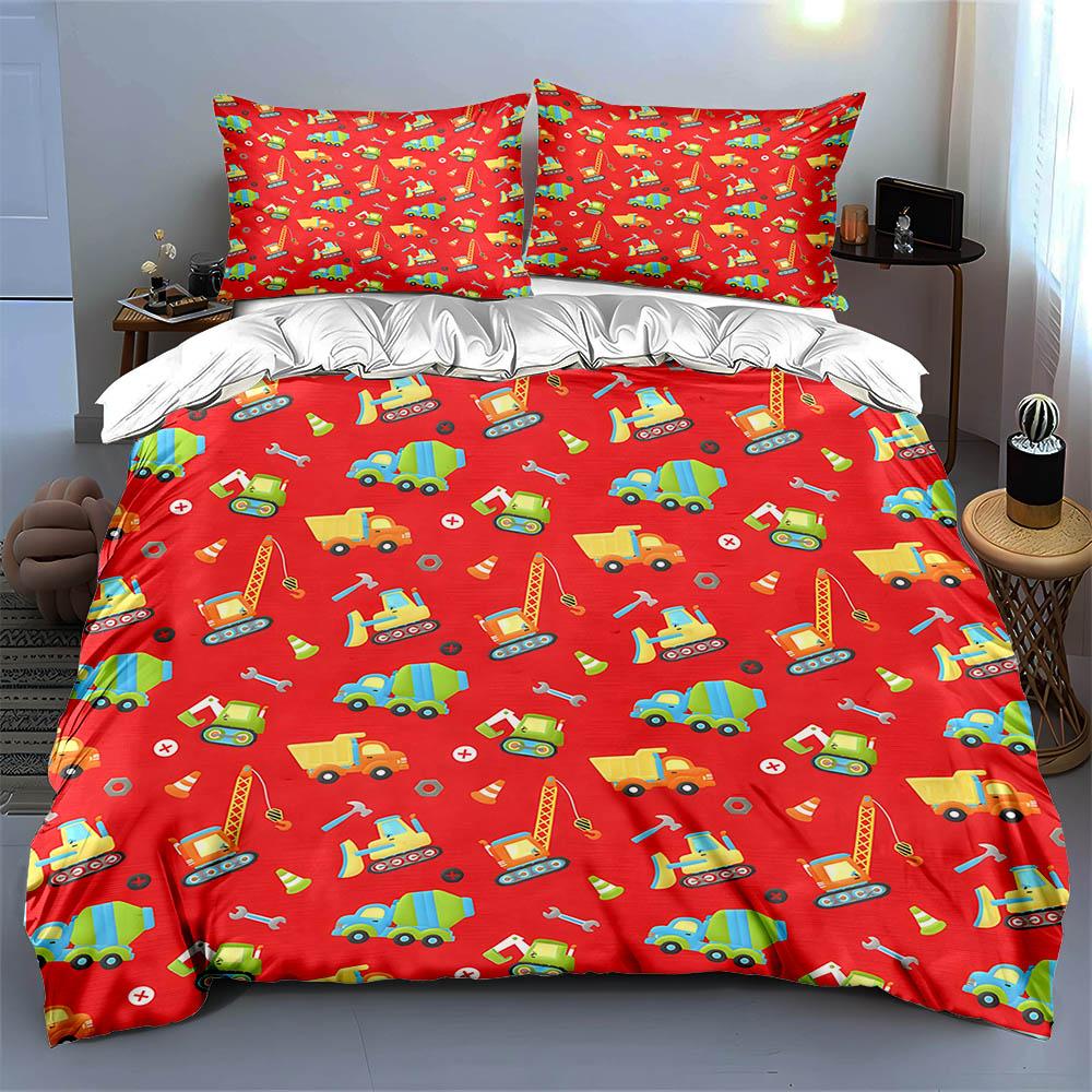 Colorful construction vehicles. Bedding Duvet cover sets Duvet covers Pillowcases gifts (1 * Duvet Cover 2 * Pillowcases, without duvet insert)