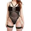 Bondage Cosplay Faux Leather Body Harness with Chain SM Belt Black PU One Size Fits Most [MONEON] Women's