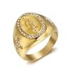New Arrival US 6-13 Size Men's Gold Color Cubic Zirconia Our Lady of Guadalupe Virgin Mary Ring Religious Ring