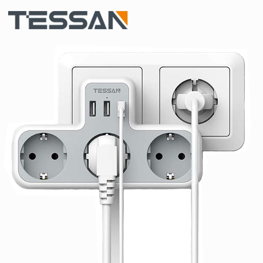 Tessan Несколько настенных розеток с 3 розетками переменного тока и 3 портами USB, USB-адаптером 6 в 1 с защитой от перегрузки для смартфона, планшета
