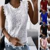 Women's Solid Color Lace Splicing Sleeveless Round Neck Tops