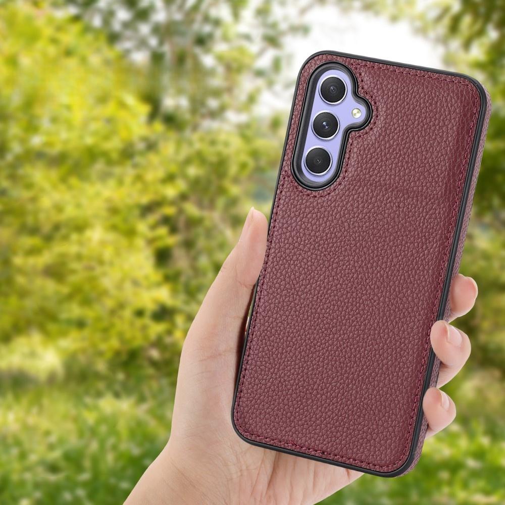 Leather case for Samsung Galaxy A25 5G, Lychee leather case, burgundy + 9H glass