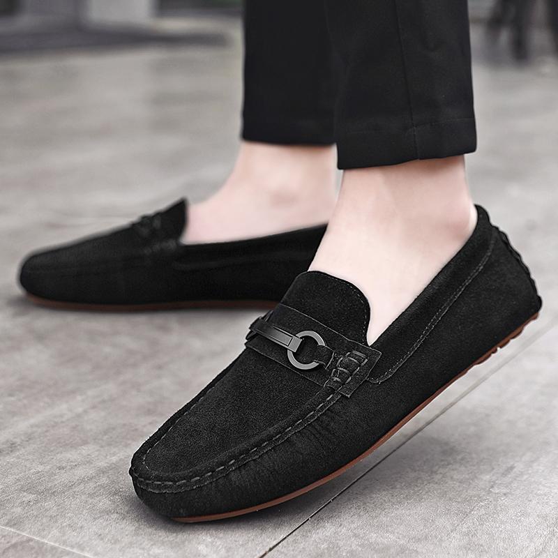 Мужские туфли для вождения из нубука, мужские весенние кожаные лоферы, мужская повседневная обувь, мокасины, мужские туфли без застежек, модная мужская обувь, размер 38-44