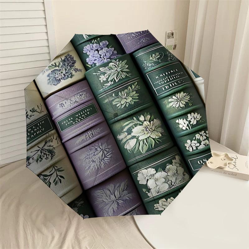 1pc floral patterns books Automatic Open/Close Umbrella with Windproof, 8-Rib Sturdy Canopy, Durable Ribs, Fashionable Design1162A