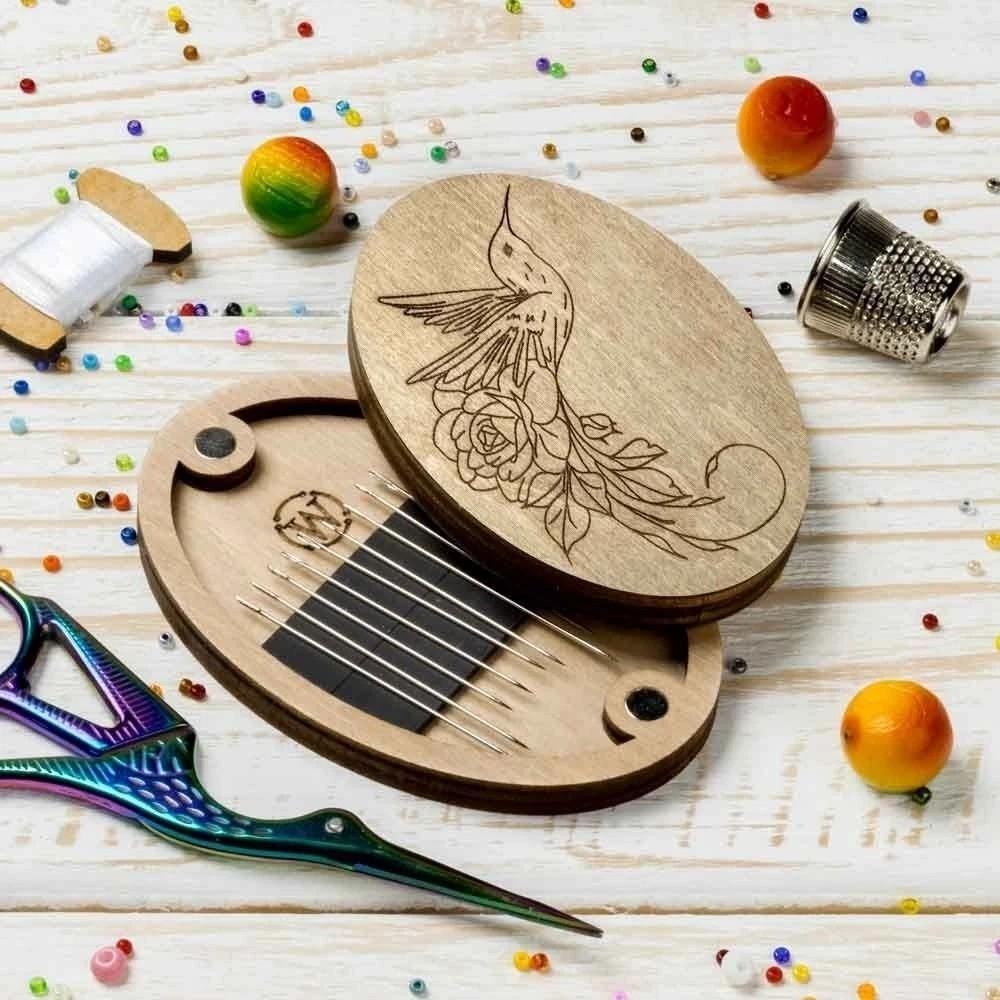 Magnetic Feature Wooden Magnetic Needle Box Turmeric Color Portable Storage Box  Craft Storage