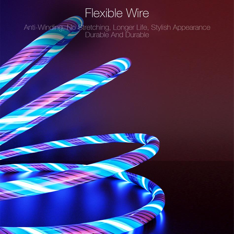 1,2 м 3 в 1 USB-кабель для зарядного устройства для мобильного телефона Micro USB Type C Зарядный кабель для iPhone Зарядный светящийся светодиодный светящийся шнур для передачи данных