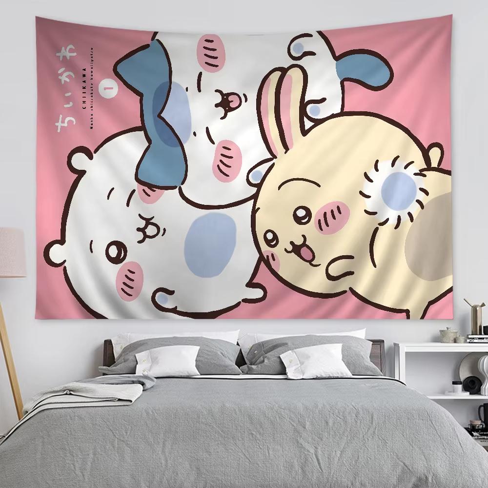 Kawaii Usaki Cute Chiikawa Cartoon Y2k Tapestry Room Decoration Home Decor Bedroom Wall Hanging Fabric