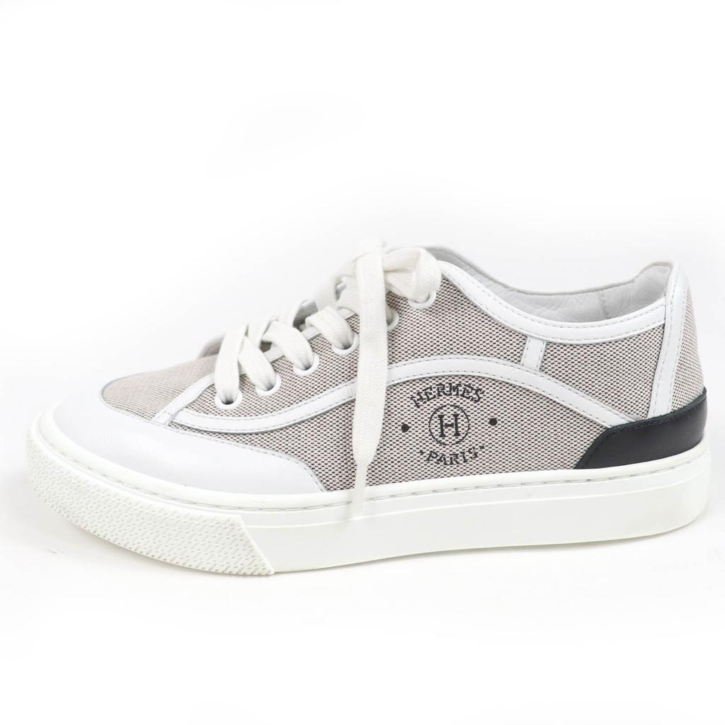 Отличные низкие кроссовки HERMES из кожи и ткани бело-серого цвета Женские 35 Б/у