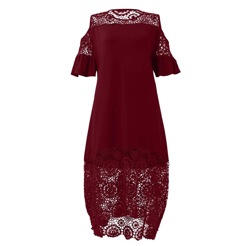 Модное женское кружевное платье без бретелек с короткими рукавами и рюшами