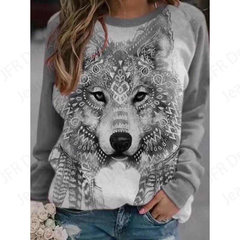 Толстовки с 3D-принтом Animal Wolf Женская модная толстовка с круглым вырезом Повседневная толстовка с изображением волка Пальто для девочек Женские толстовки Одежда для девочек Harajuku