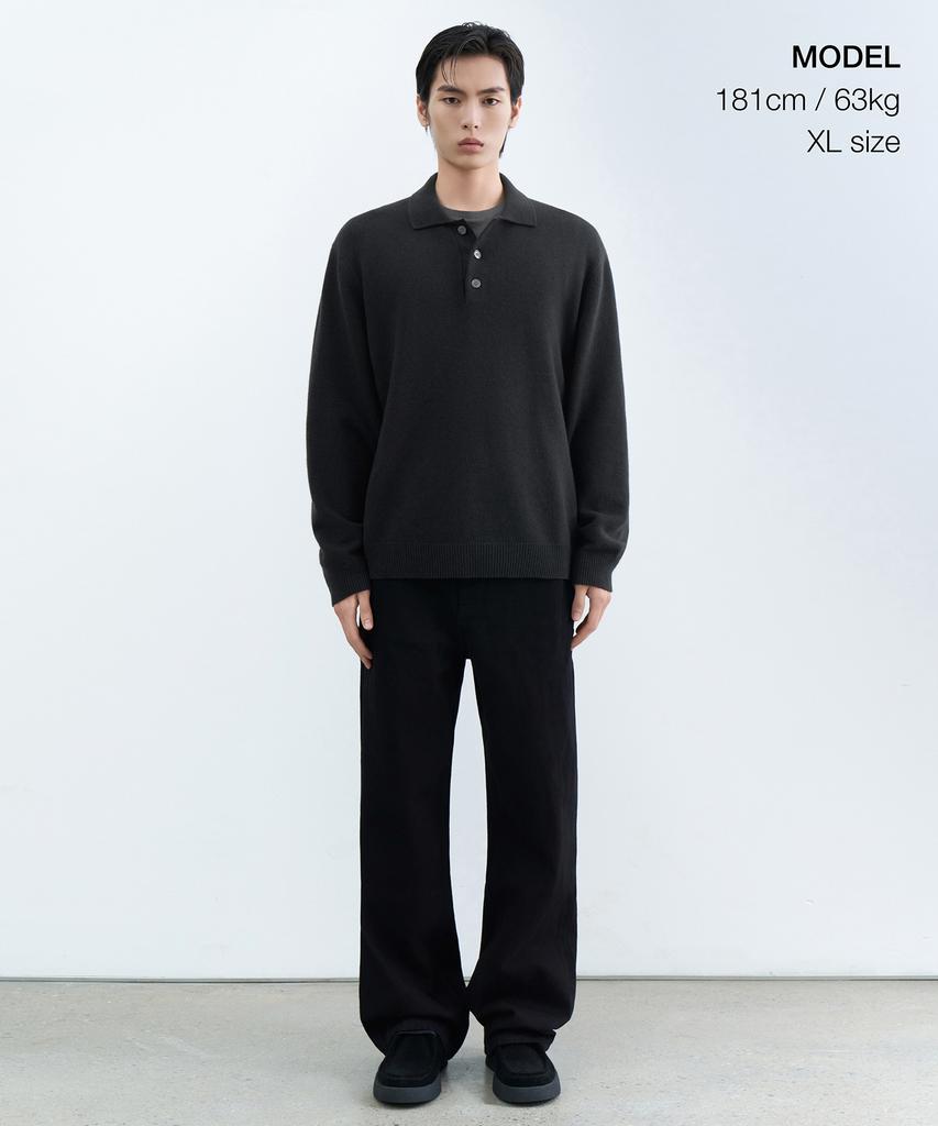 MUSINSA STANDARD [Victoria Wool] Minimal Collared Knit [Dark Gray]