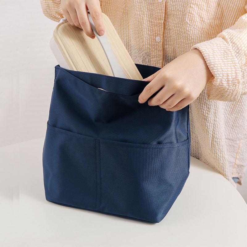 Portable Soft Thermal Lunch Bags Hidden Handle Separated Inner Bag With Bottle Pocket Waterproof Bento Box Pouch Food Storage
