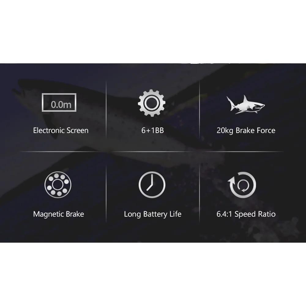 MJ3000 Электрическая катушка для рыбалки со счетчиком лески, 20 кг тормозное усилие, цифровой дисплей, встроенный литиевый аккумулятор, морская рыболовная мультипликаторная катушка