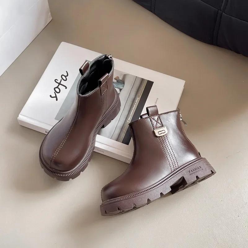 New Children's Boot Winter Warm Girls Black Boots School Versatile Thick Bottom Kids Fashion Ankle Cotton Boots Non-slip Causal