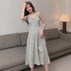 Women's 2024 Summer Floral Chiffon Midi Dress - Elegant Retro Tea Break Style