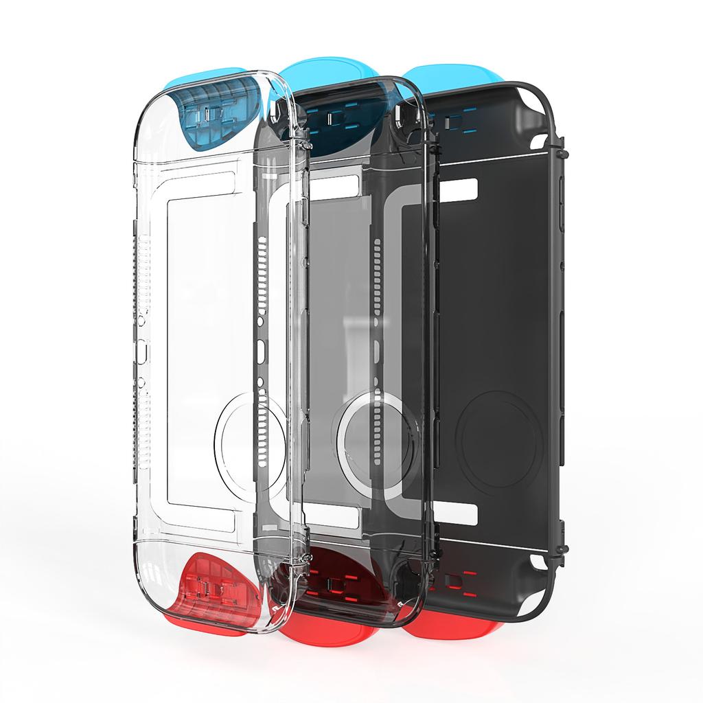 Switch 2 Transparent Case with 6 Interchangeable Grip Covers (3 Thickness Sets) - Anti-Slip Texture, Magnetic & Dock Compatible