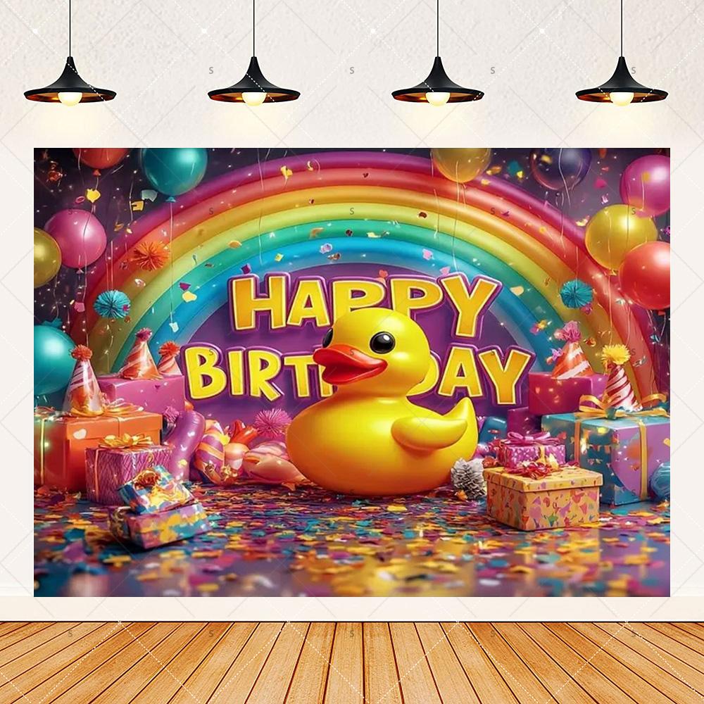 Cute Yellow Duck Theme Background Banner Kids Birthday Party Decorations Photography Backdrop Cartoon Baby Shower Supplies Props