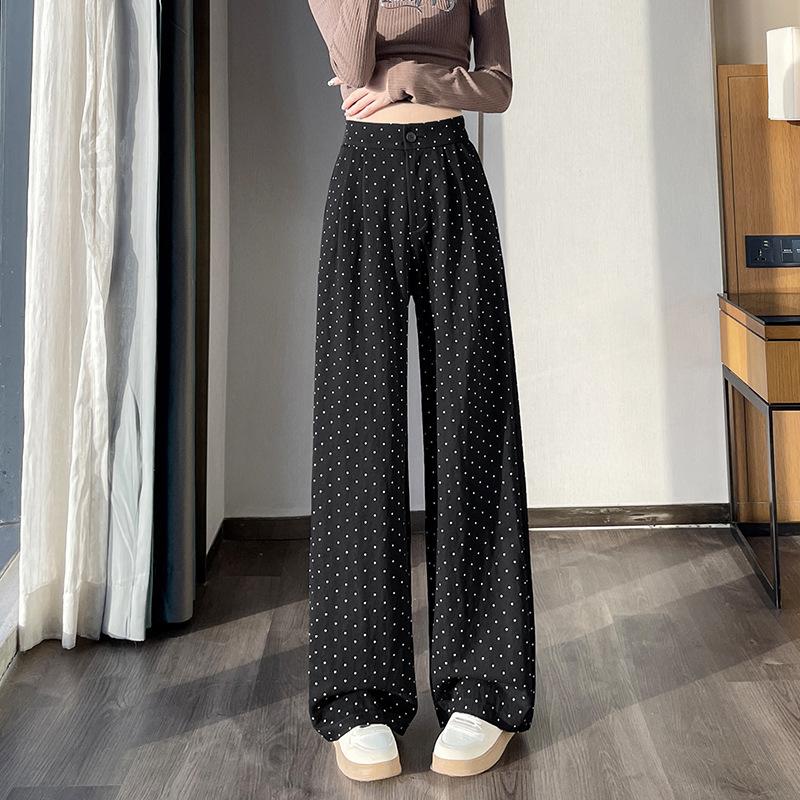 Весна и лето Новый костюм в горошек Широкие брюки Женские свободные повседневные брюки во французском стиле