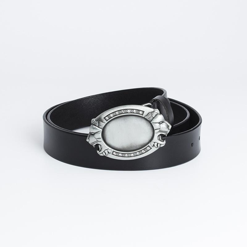 Simple and Fashionable Adult Belt Zinc Alloy Lion Head Diamond Plate Belt Whole Cowhide Four-season Retro Belt