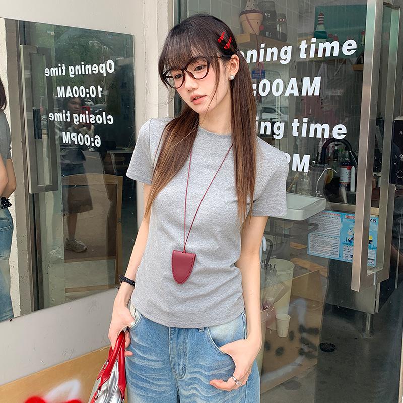 Women's Summer New Slim Slim Versatile Top Solid Color Dopamine Base Top