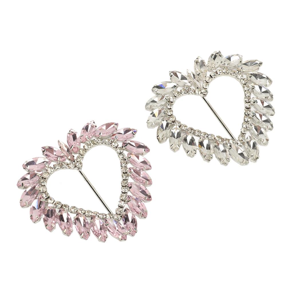 2pcs Love Heart Shape Rhinestone Buckle Metal Clothing Wrap Clip Sparkling Decorative T Shirt Clips