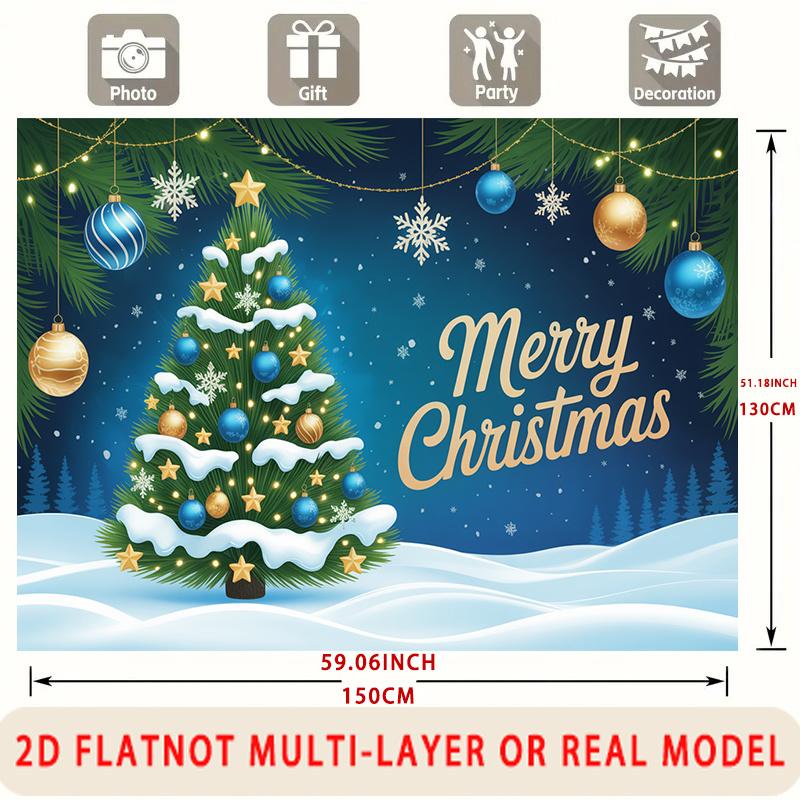 Party Backdrop Christmas Flat Pine Branches Snow Ornaments Winter Wedding Shower Celebration Photo Booth Front Door Decor
