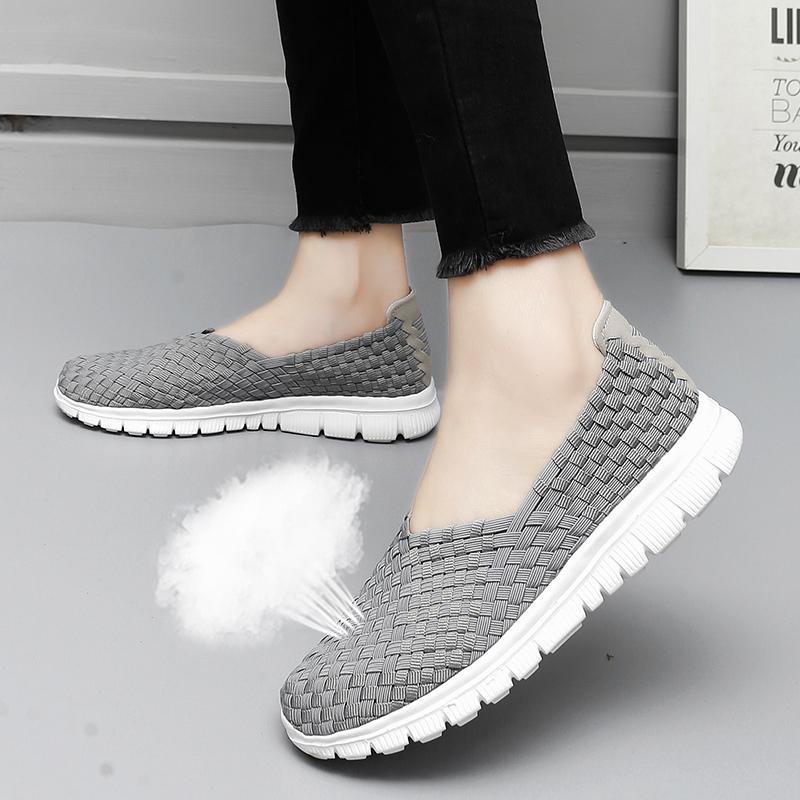 Летние мокасины, розовые пляжные прогулочные туфли, женские повседневные плетеные мягкие лоферы без шнуровки, плетеные кроссовки на плоской подошве