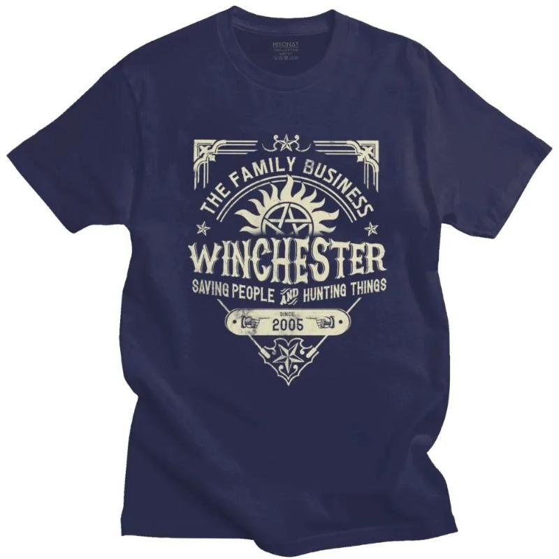 Hip Hop Supernatural Winchester Business T Shirt for Men Design T-Shirt Big Size Homme Tee Tops TV Show Tshirt Merch