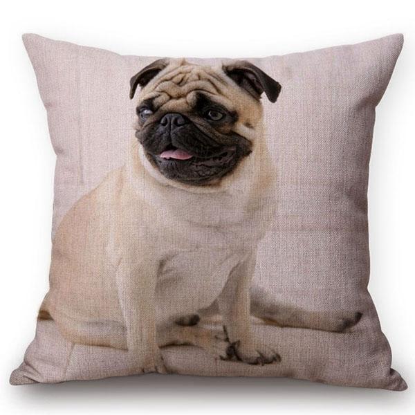 Cute Pug Pet Dog Pattern Car Decorative Throw Pillow Case German Hound Print Cotton Linen Sofa Chair Cushion Cover Cojines